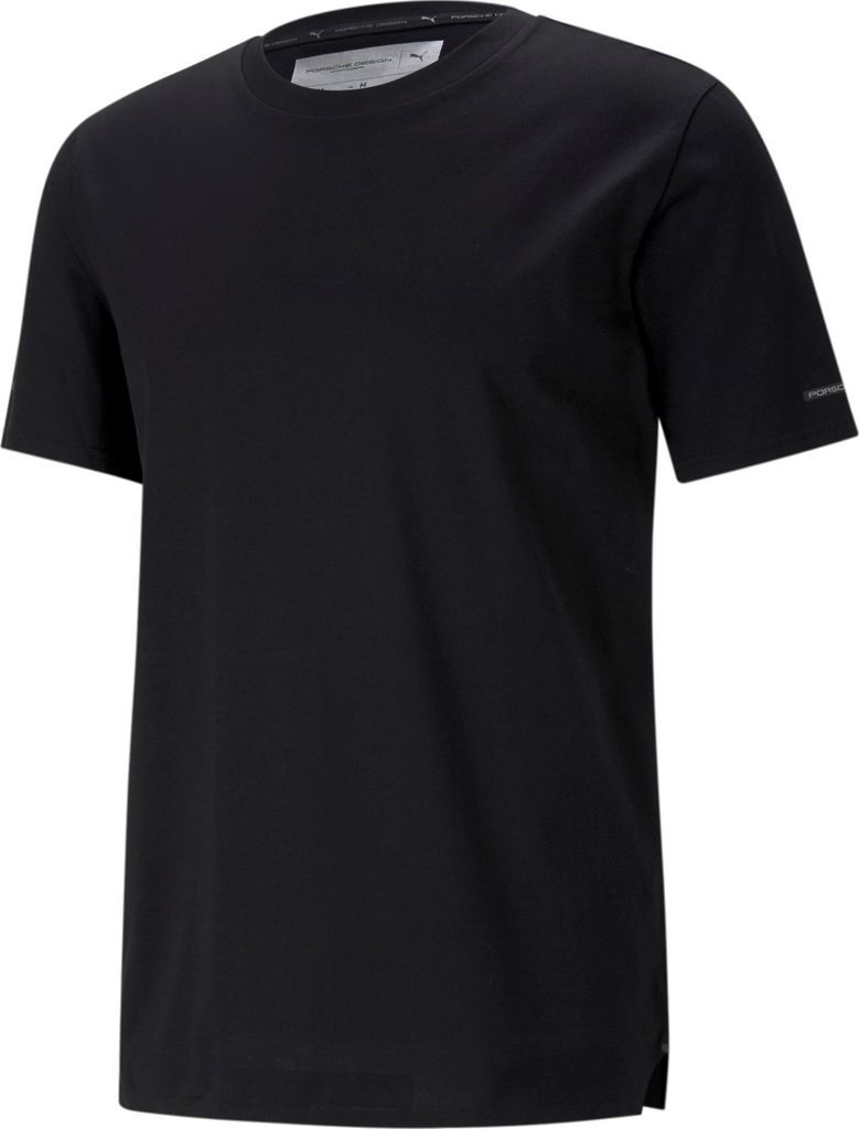 Porsche Design T-Shirt Classic Puma, Offizieller Fanartikel, Schwarzes T-Shirt mit Porsche Design Schriftzug und seitlichen Schlitzen, 100% Baumwolle