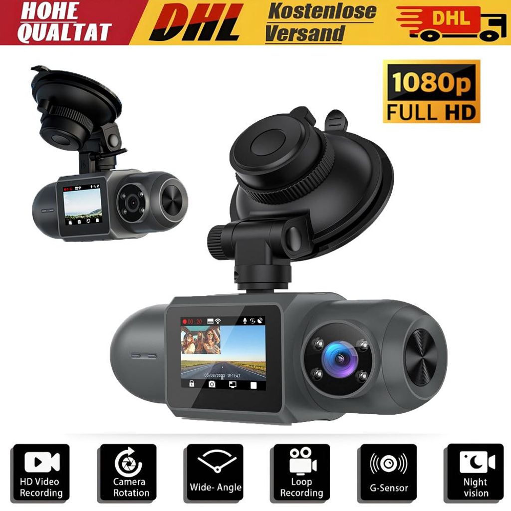 A collage of dashcams with marketing text and feature icons.