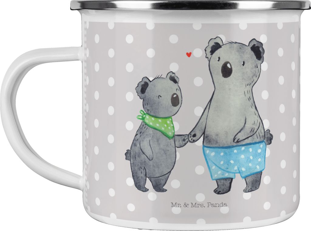 Mr. & Mrs. Panda Emaille Tasse Koala Kleiner Bruder - Grau Pastell - Geschenk, Muttertag, Pott, Koalas, Teetasse, Geschwister, Campingtasse, Haferl...