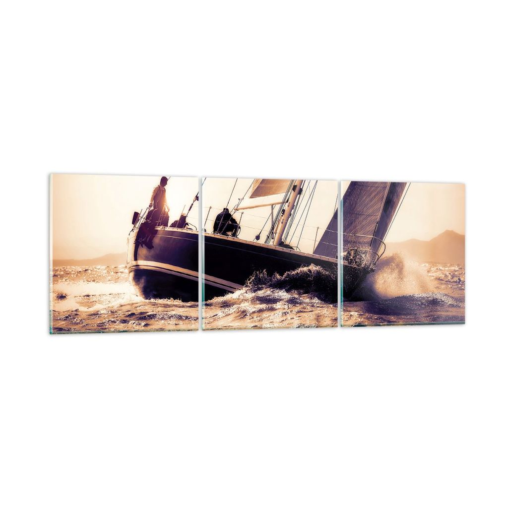 Bilder auf glas - Meer Yacht Welle - 150x50cm - Glasbilder - Wandbilder - Kunstdruck - zum Aufhängen bereit - Wanddekoration aus Glas - Glas Bilde...