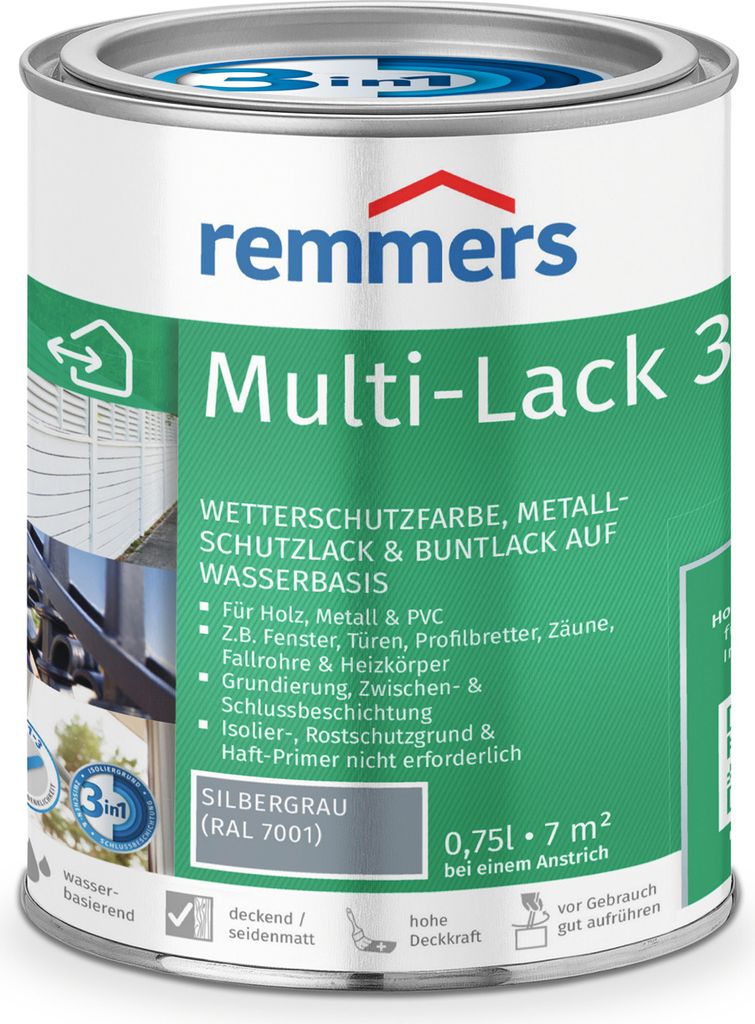 Remmers Multi-Lack 3in1 silbergrau (RAL 7001) 0,75 l, Lackfarbe
