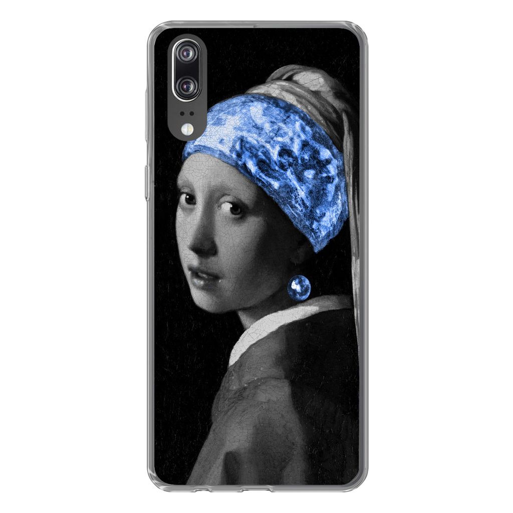 MuchoWow Handyhülle Schutzhülle Hülle für Huawei P20 Mädchen mit einem Perlenohrring - Vermeer - Blau Silikon Softcase Handy Hülle - Hardcover