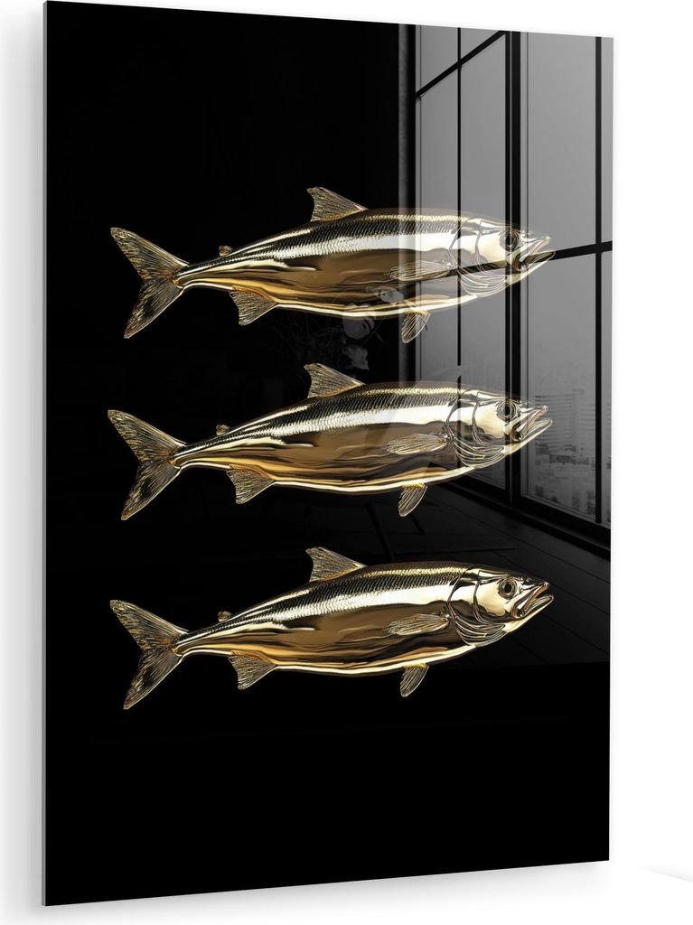 MuchoWow Glasbilder - Bilder auf Wandbild - Foto auf Glas Fische - Gold - Schwarz 60x80 cm Wanddekoration aus Glas - Acrylglasbild - Acrylbilder - ...