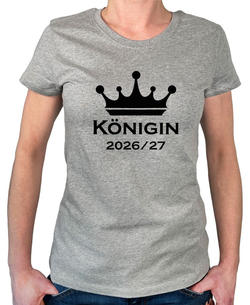 Huuraa Damen T-Shirt Königin 2026/27 Krone Schüztenkönigin XL Sport Grey Bio Baumwolle Fairtrade Damenshirt Geschenkidee
