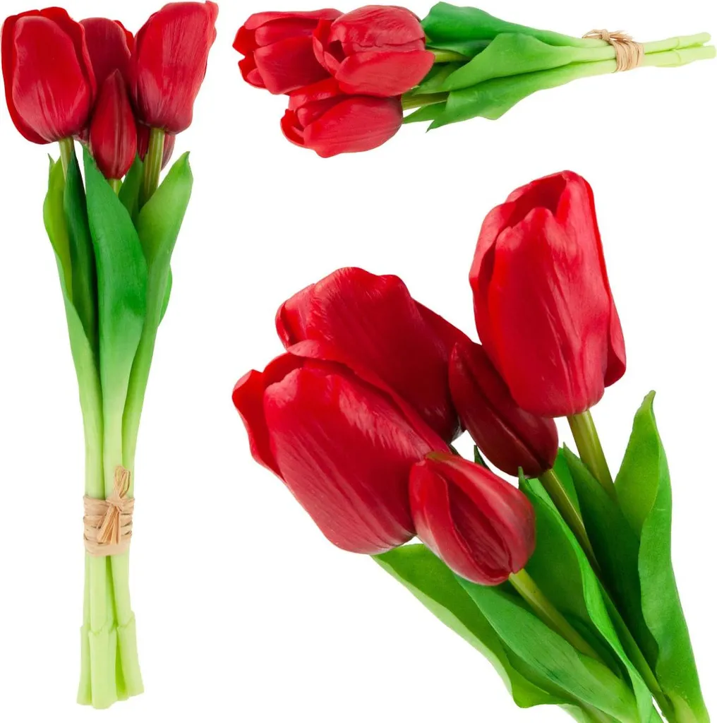 Bouquet de tulipes en caoutchouc réaliste rouge - Décoration florale