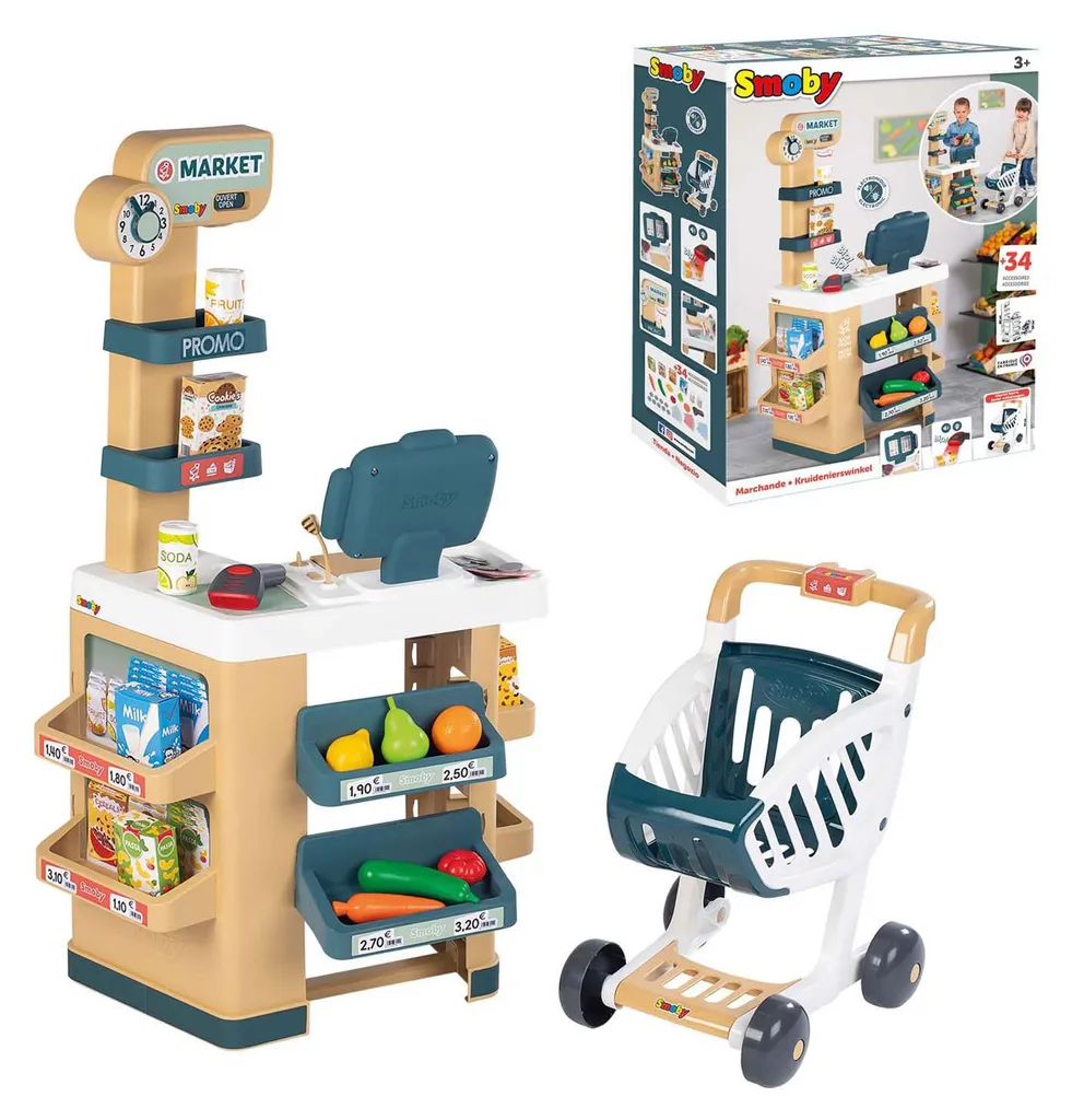 Marchande enfant Supermarché complet Smoby avec accessoires et scannette