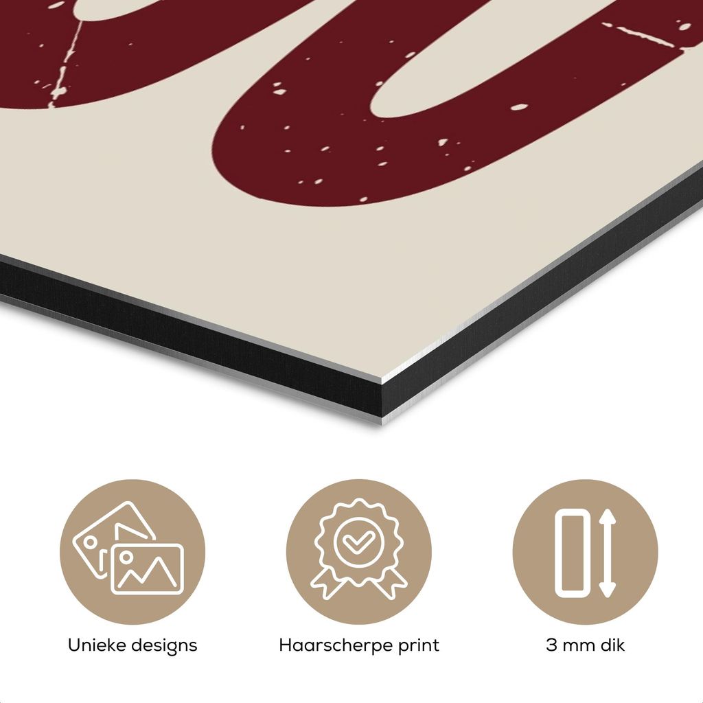 MuchoWow Wanddekoration Metall Metallbild Wandkunst 30x40 cm Kaffee -Japandi - Rot - Vintage MuchoWow Aluminium Gemälde - Bilder