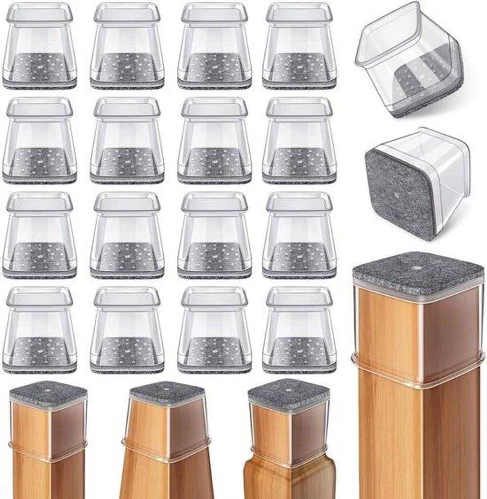 Silikonische Vierkantbeschützer für Stuhlbeine - Für Stühle mit 26-38 mm - Für harte Holzböden - 24 Stück