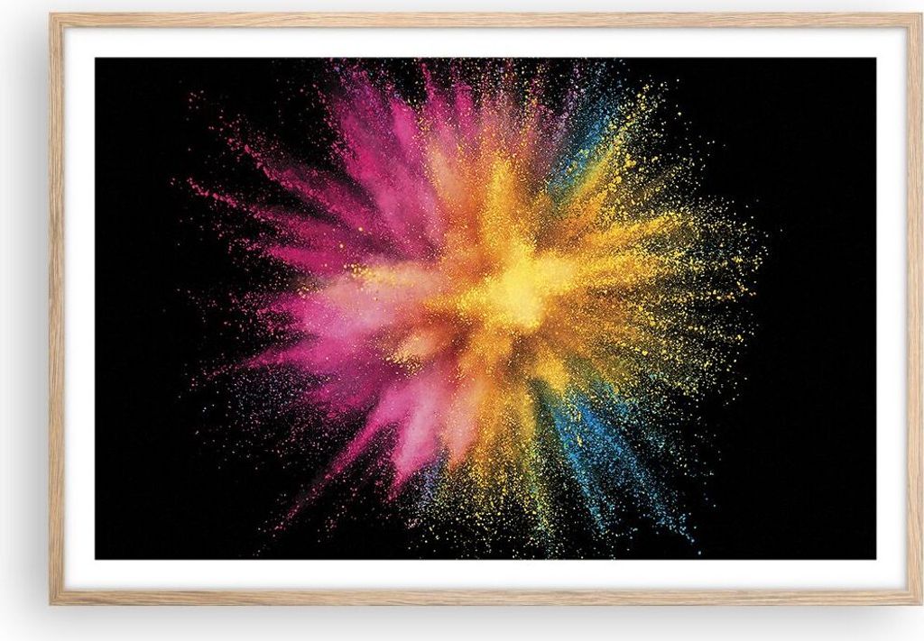 Gerahmtes Poster - Rahmen in heller Eiche - Bunt Staub Explosion - 91,5x61 cm - Wand Bild - Wanddeko - Wandbilder - Kunstposter - Wandposter - Bild...