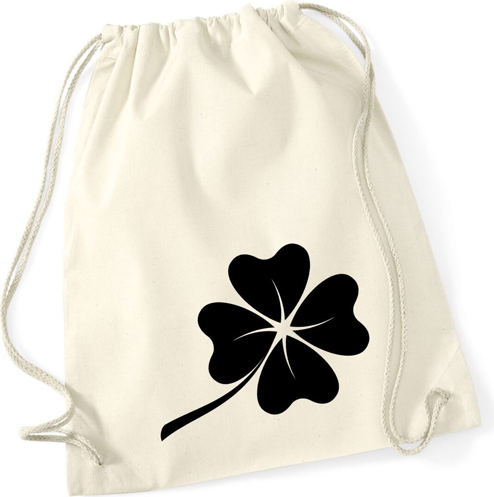 Huuraa Turnbeutel Kleeblatt Silhouette 12 Liter Natural Baumwolle Rucksack Geschenkidee