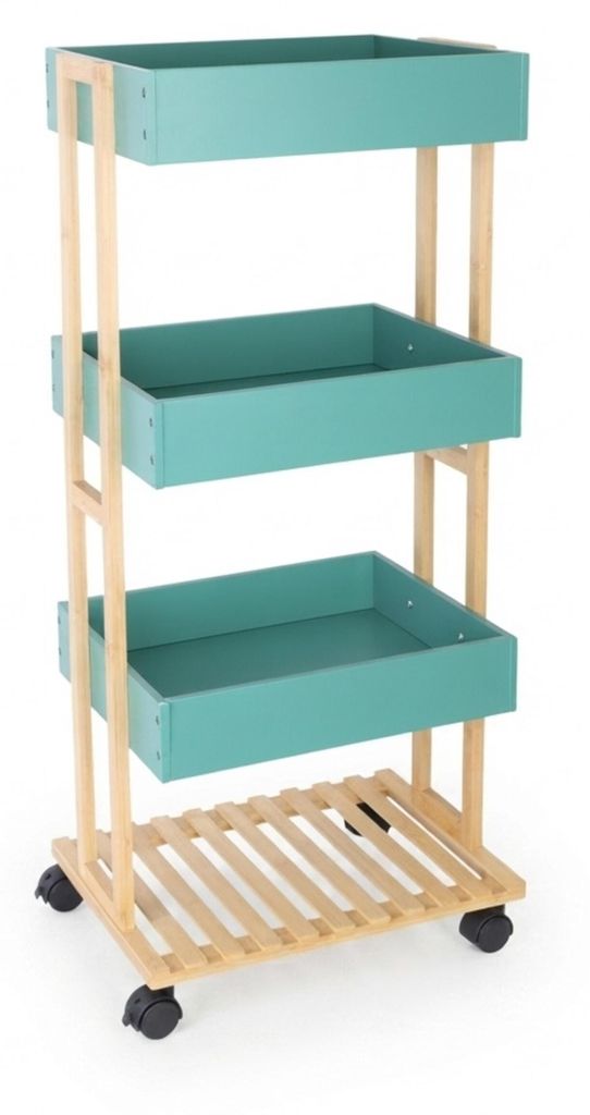 Relaxdays Servierwagen, Bambus & MDF, Küchenwagen mit 4 Produktbild 
