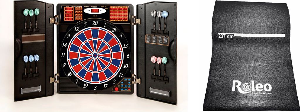 E-Dartscheibe Karella CB 90 + Roleo Dartmatte mit Wurflinie