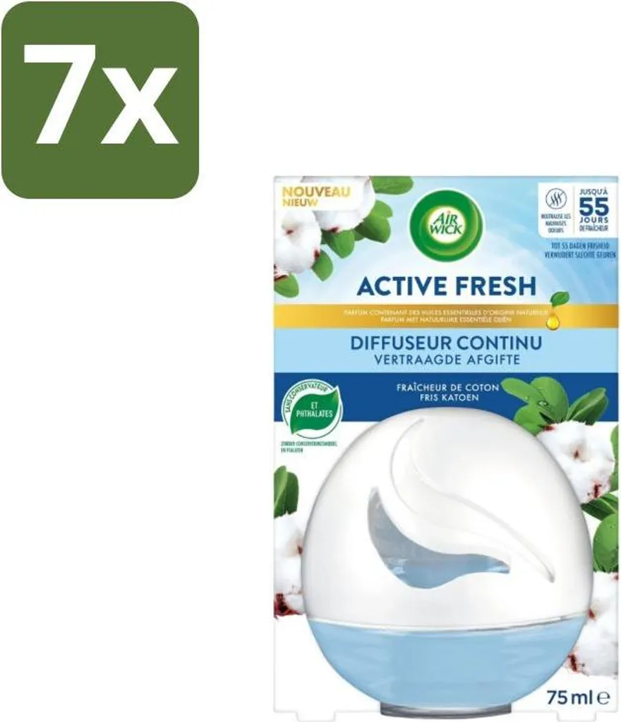 Désodorisant d'Intérieur Air Wick Boule Coton - Lot de 7 x 75 ml Net