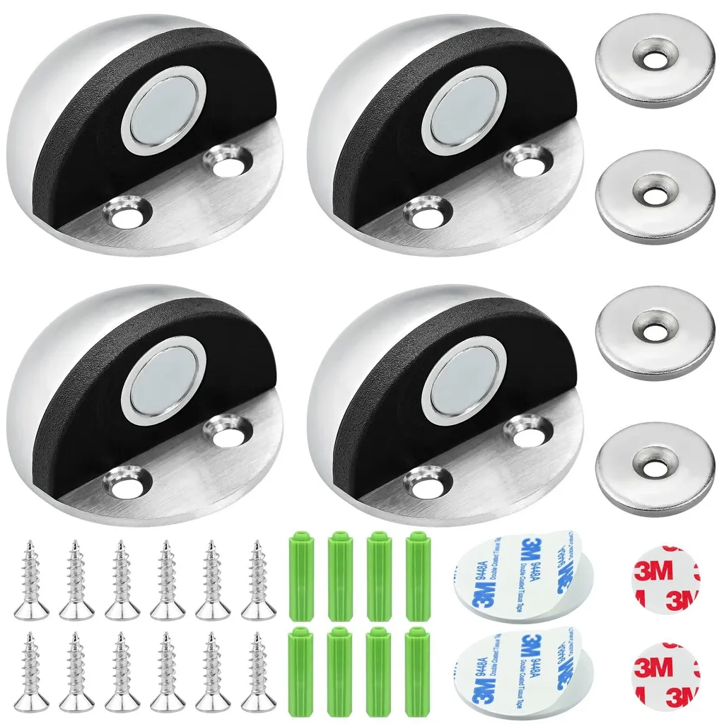 Butée de porte magnétique sol avec tampon caoutchouc inox kit de 4