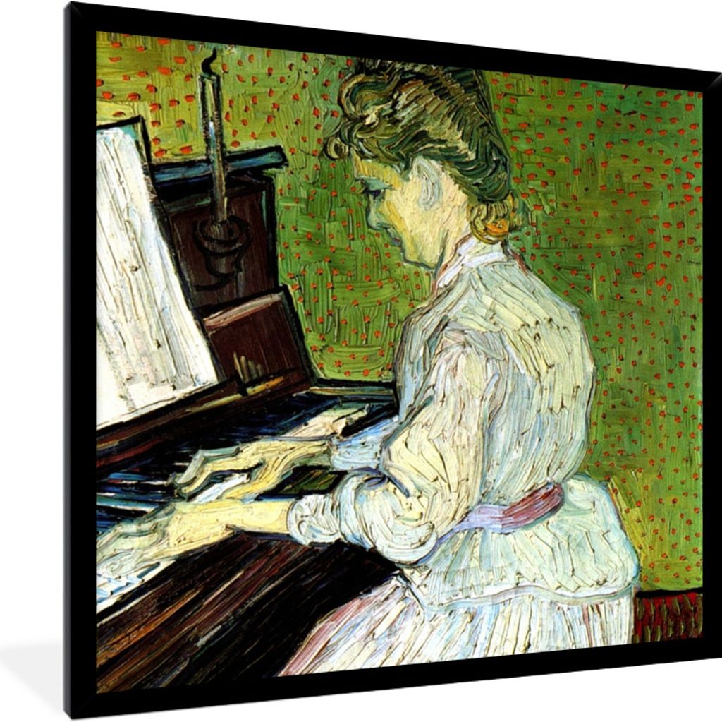 MuchoWow Gerahmtes Poster Marguerite Gachet am Klavier - Vincent van Gogh 40x40 cm - Poster mit Schwarzem Bilderrahmen Wandposter Rahmen Foto Bil...