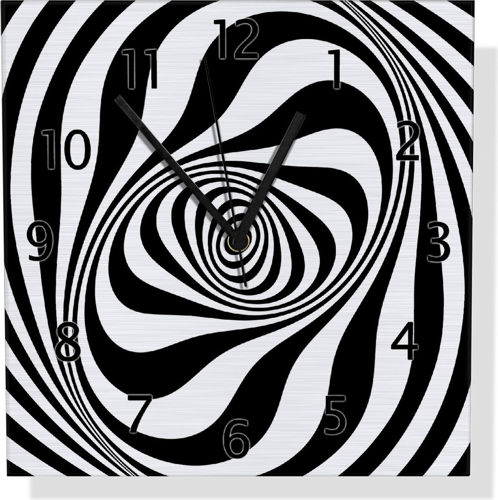 Wallario Design Wanduhr Optische Täuschung - Zebra Muster - schwarz weiß aus Aluverbund, Größe 30 x 30 cm