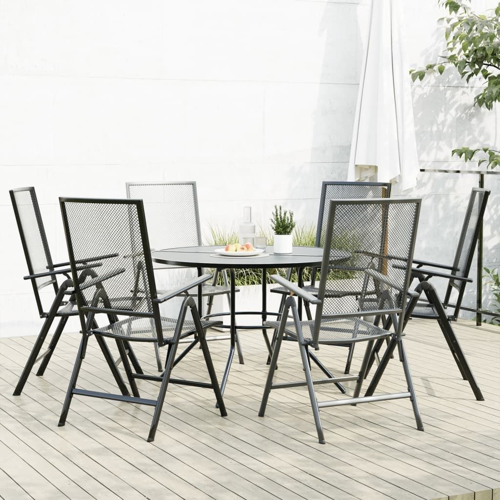 Möbel Gartenstuhl-Set 7-tlg. Verstellbar Pulverbeschichteter Stahl - Sitzgruppe 3283763