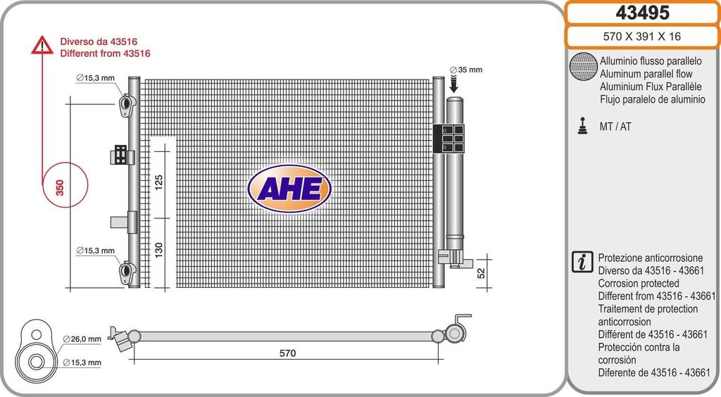 AHE 43495 Kondensator Klimaanlage Klimakondensator für FORD FOCUS III Turnier