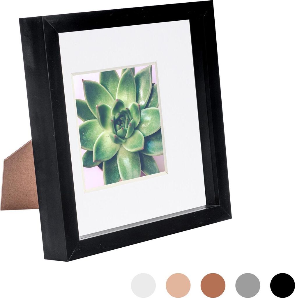Nicola Spring 8 x 8 3D-Schatten-Kasten-Foto-Rahmen - Pop-up-Anzeige Bilderrahmen mit 4 x 4 Montage - Glas Aperture - Schwarz