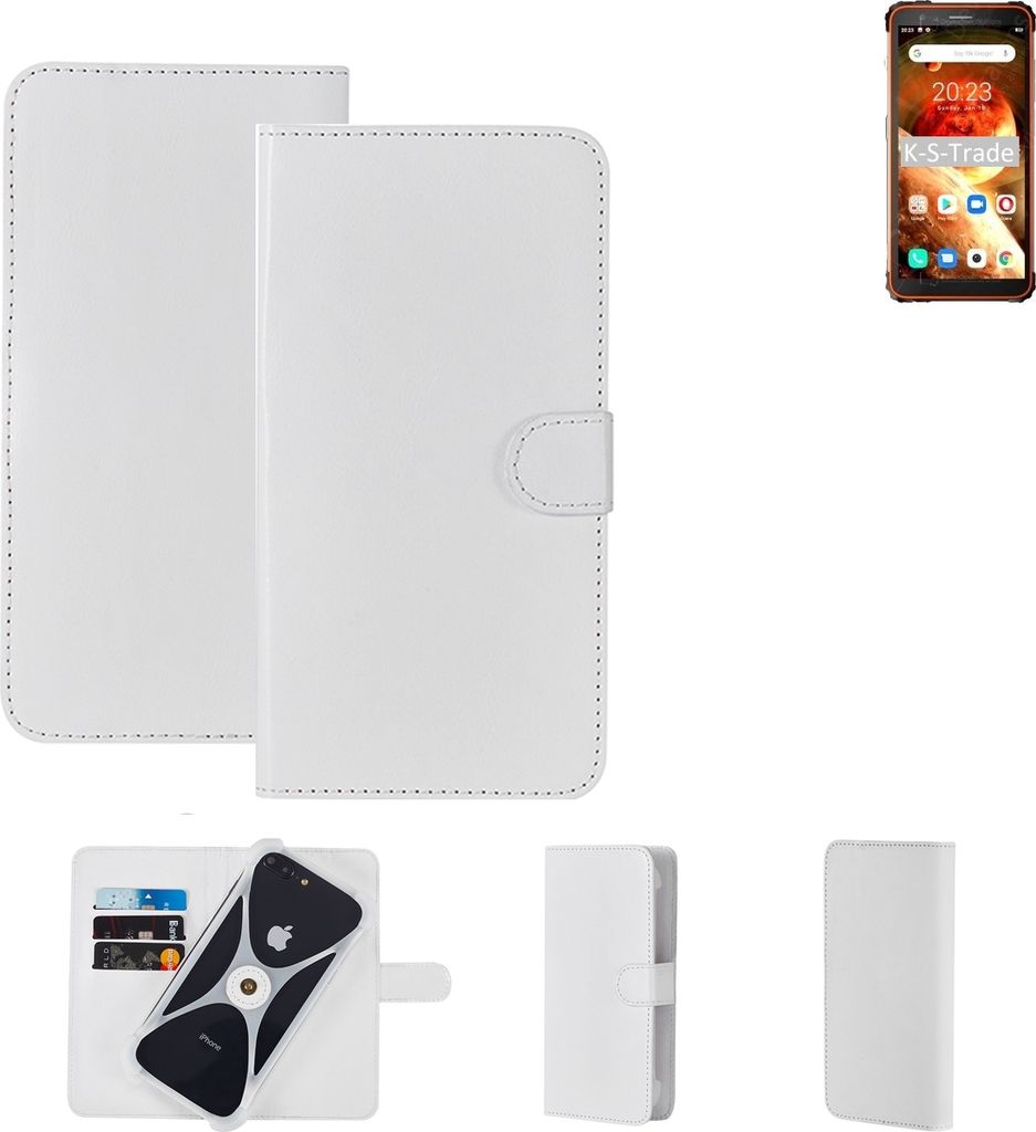 K-S-Trade Handy Hülle Schutz Hülle kompatibel mit Blackview BV6600 Cover Case Bookstyle Bumper weiß 1x