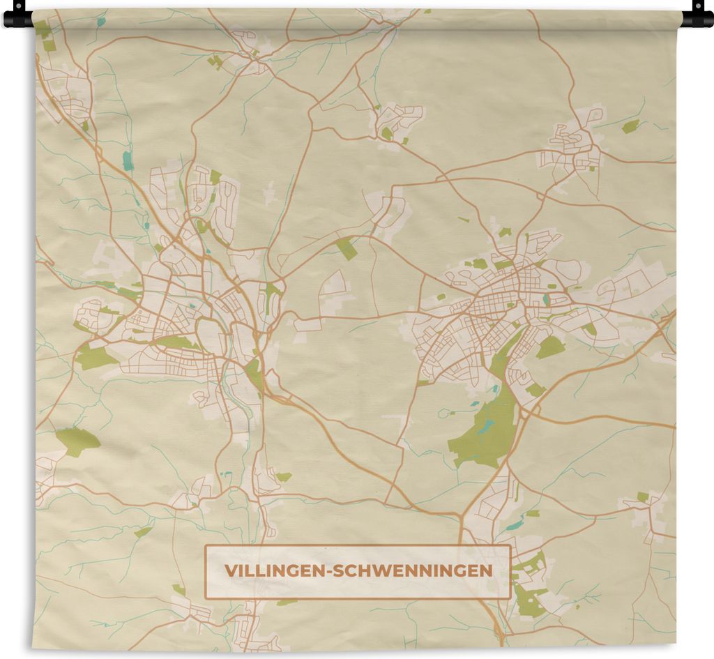 MuchoWow Wandteppich Wandbehang Villingen-Schwenningen - Karte - Vintage - Stadtplan 60x60 cm Tapisserie Dekoration Wandtuch - Dekorationen - Wan...