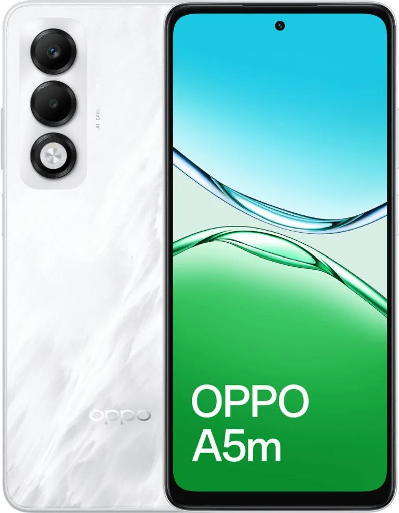 Smartphone OPPO A5m 4G 256Go 8Go RAM Double SIM en coloris Blanc Brume