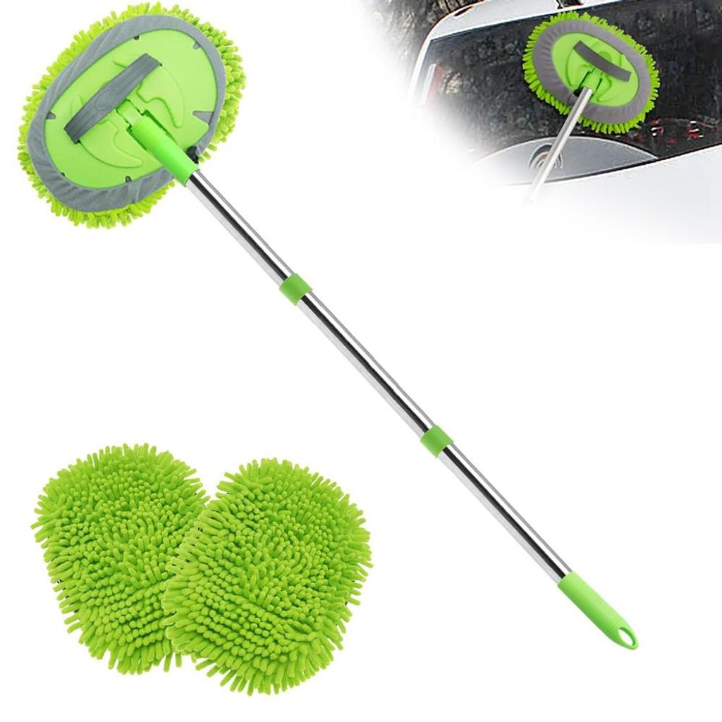 Autowaschbürste, Teleskop Waschbürste, Auto Reinigungsbürste, bis 110cm ausziehbar, 180°Schwenkkopf, mit Mikrofaser Mop, für KFZ, Wohnmobil, LKW