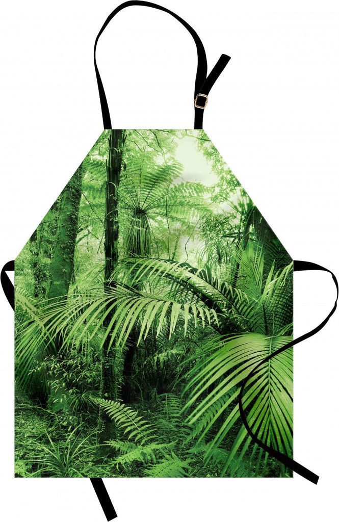 ABAKUHAUS Regenwald Kochschürze, Palmen und exotische Pflanzen im tropischen Dschungel Wilde Natur Zen Theme Illustration, Farbfest Höhenverstell...