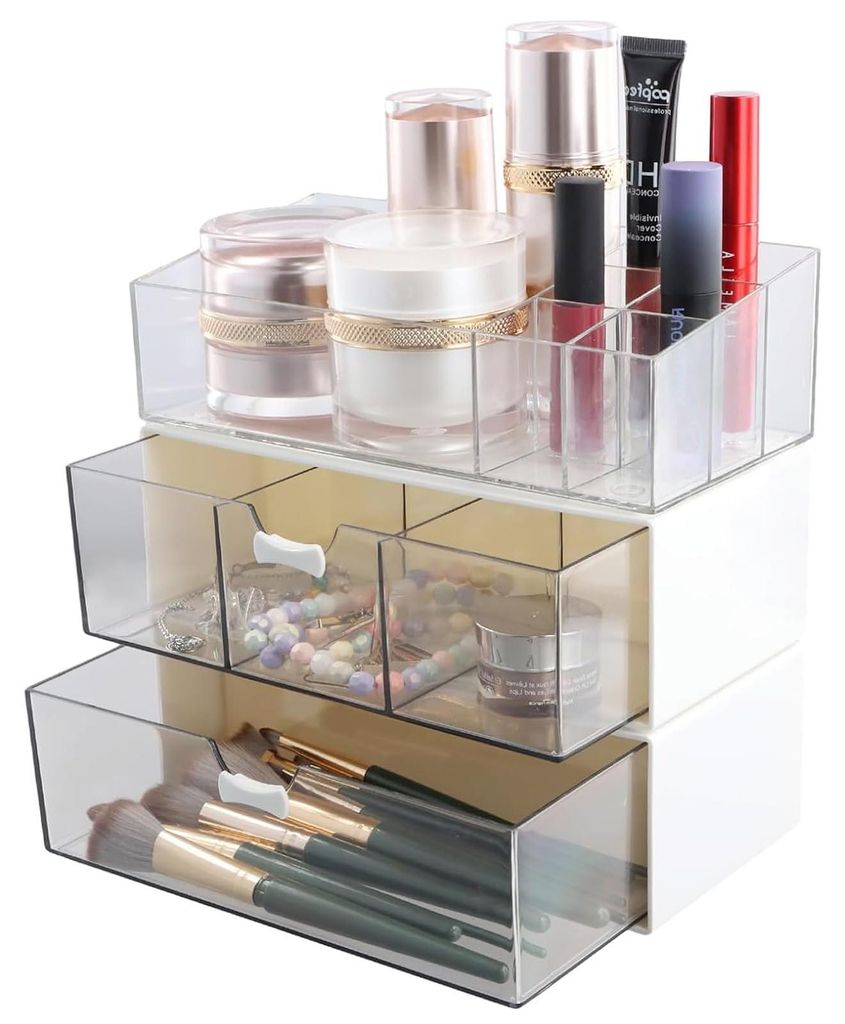 3-teiliges Kosmetik-Schubladenset, Badezimmer-Organizer, Schminktisch-Organizer, transparente Organizer-Schublade, Make-up-Organizer für Waschbeck...