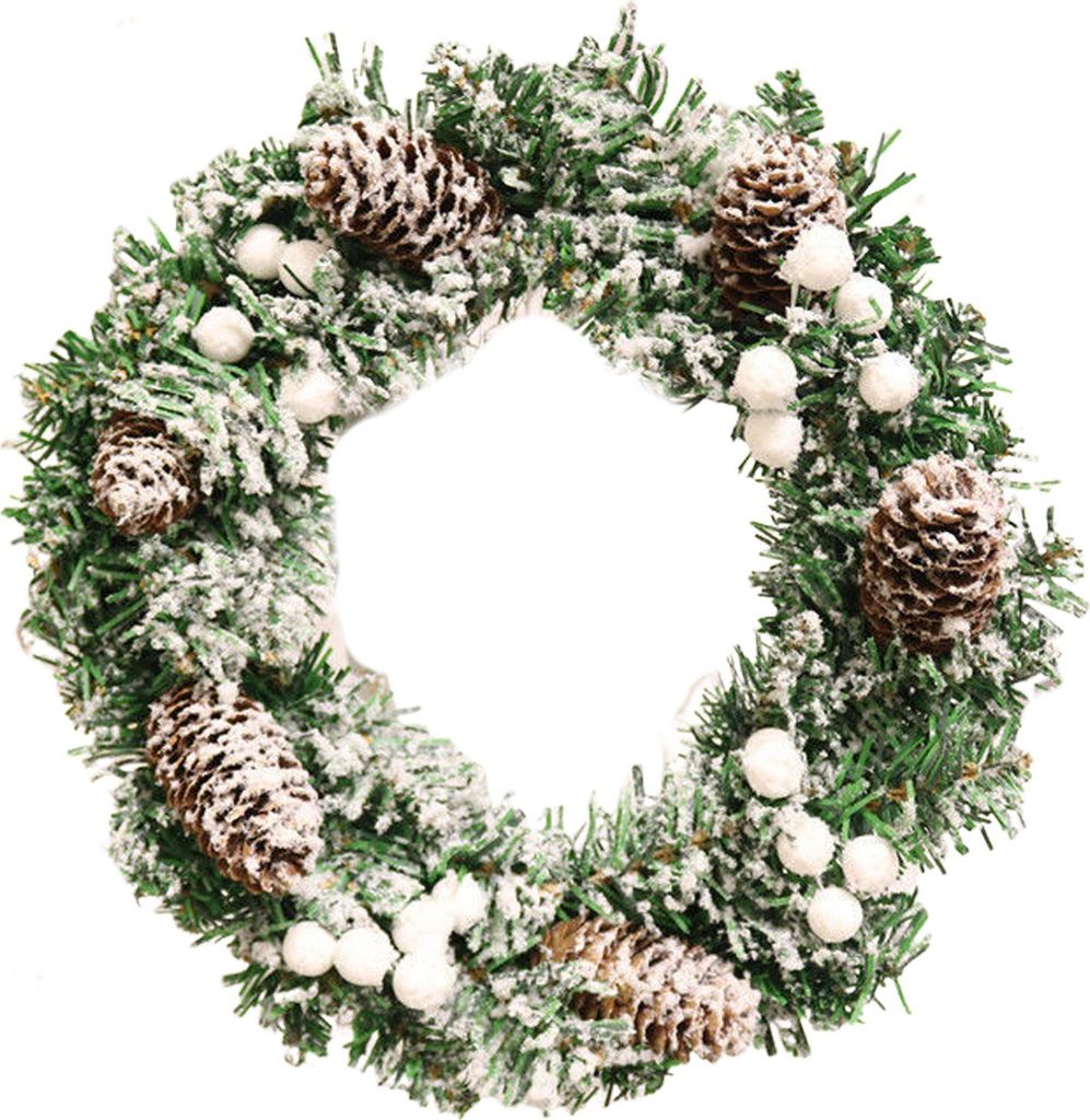 Weihnachtskranz für die Haustür, handgefertigter künstlicher Tannenkranz mit Tannenzapfen, roten Beeren und Kugelornamenten für die Weihnachtsd...