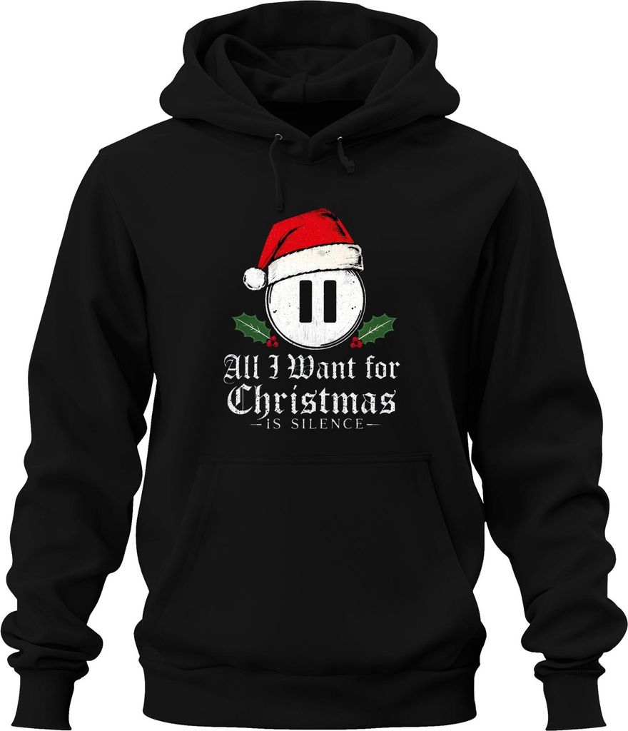 All I Want for Christmas is Silence introvert Santa hat holly Uni Hoodie Kapuzenpullover, Schwarz, 3XL