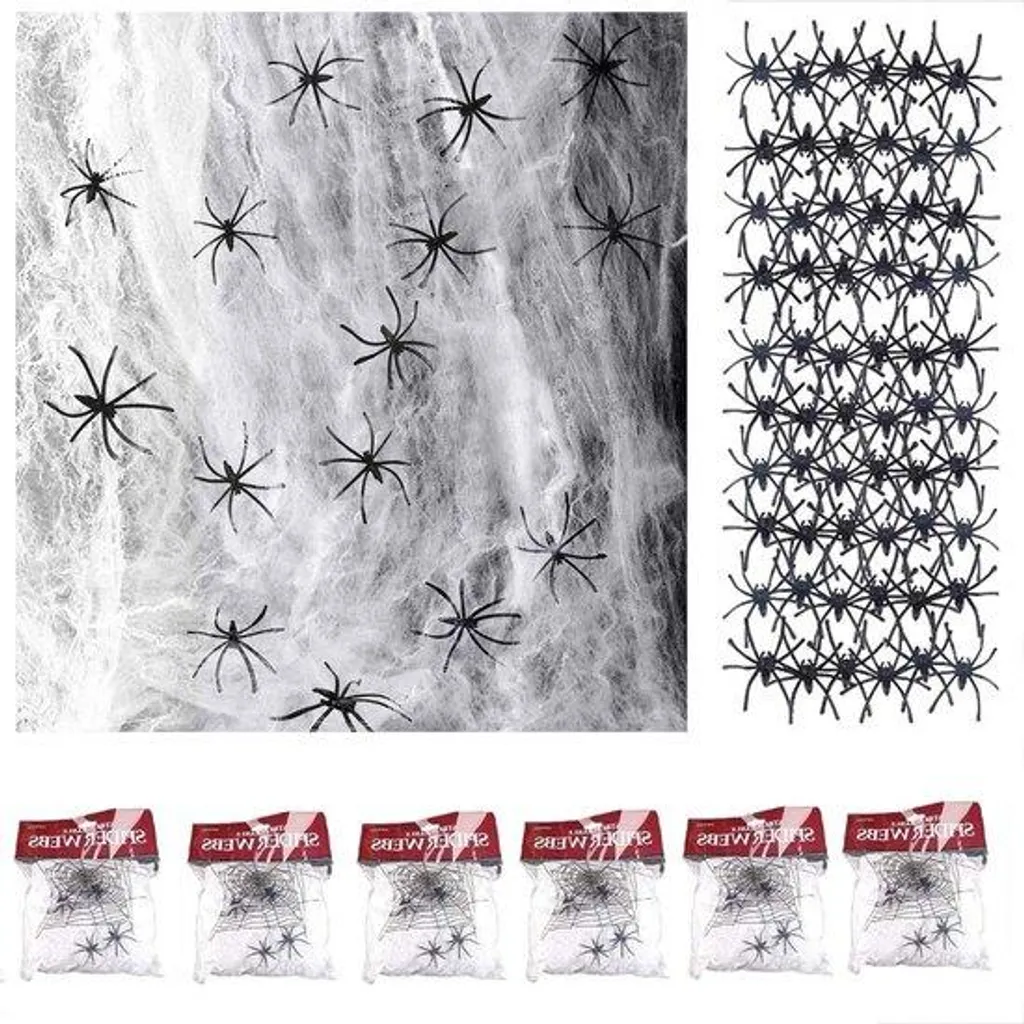 Toile d'araignée artificielle 120g lot de 6 : déco Halloween sans trace