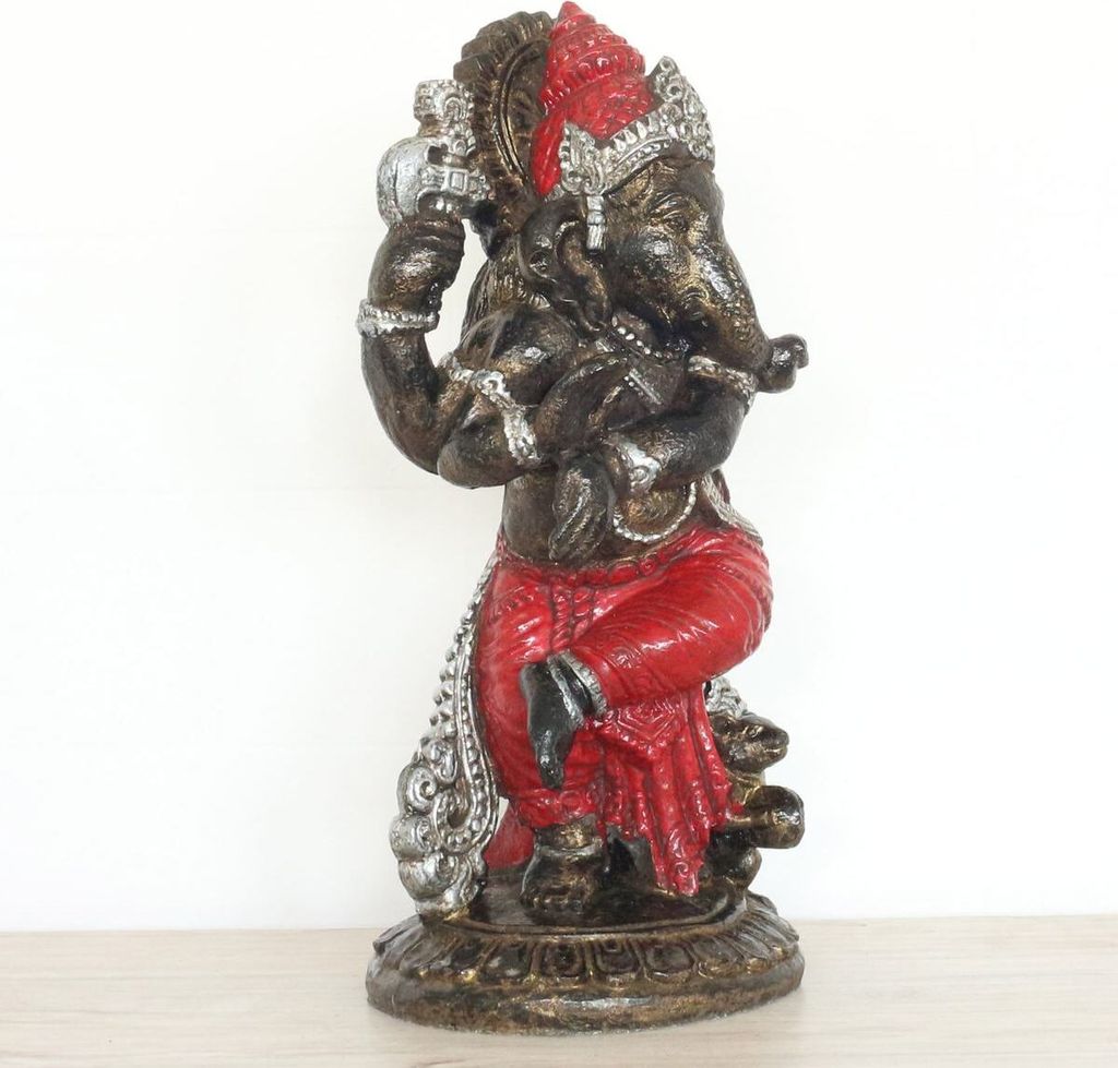 Figur Ganesha aus Resin stehend Indien Deko Yoga Dekofigur Dekoration Asien Rot 52 cm