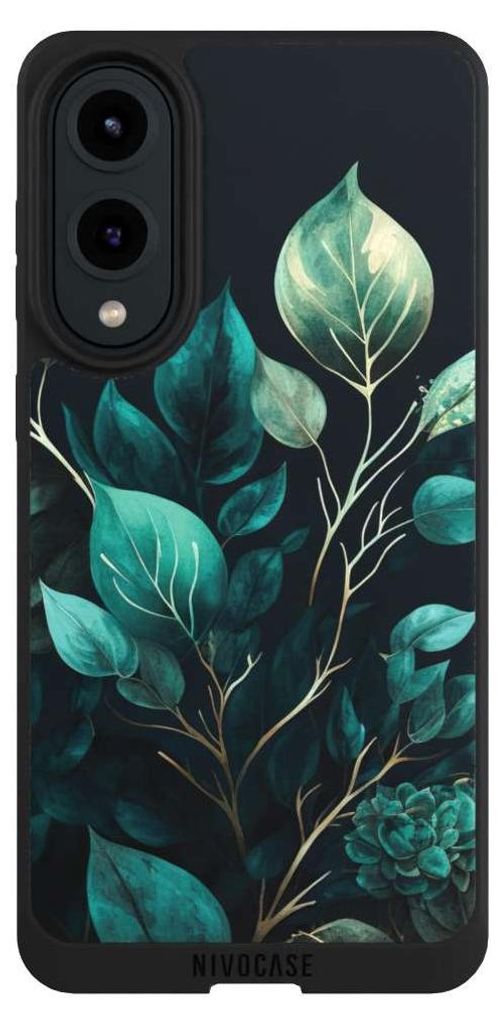 NIVOCASE Handyhülle für Samsung Galaxy S25 Edge Hülle NIVOpure Case Schwarz Blätter schwarz Eukalyptus
