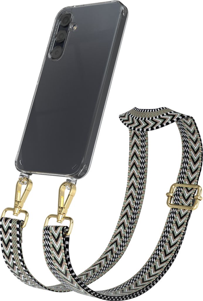 EAZY CASE Handykette - Verstellbarer Trageriemen kompatibel mit Samsung Galaxy A35, Handykordel mit transparenter Silikon-Hülle, Band in Grün