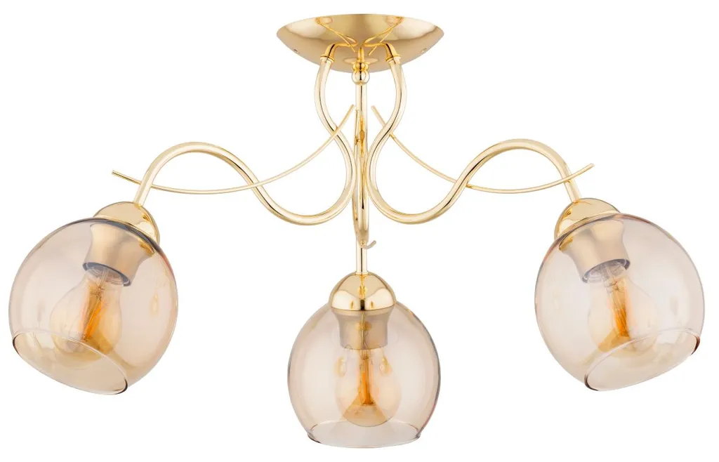 Plafonnier en verre ambré NARIA doré 3 lampes E27 dimensions 58 cm