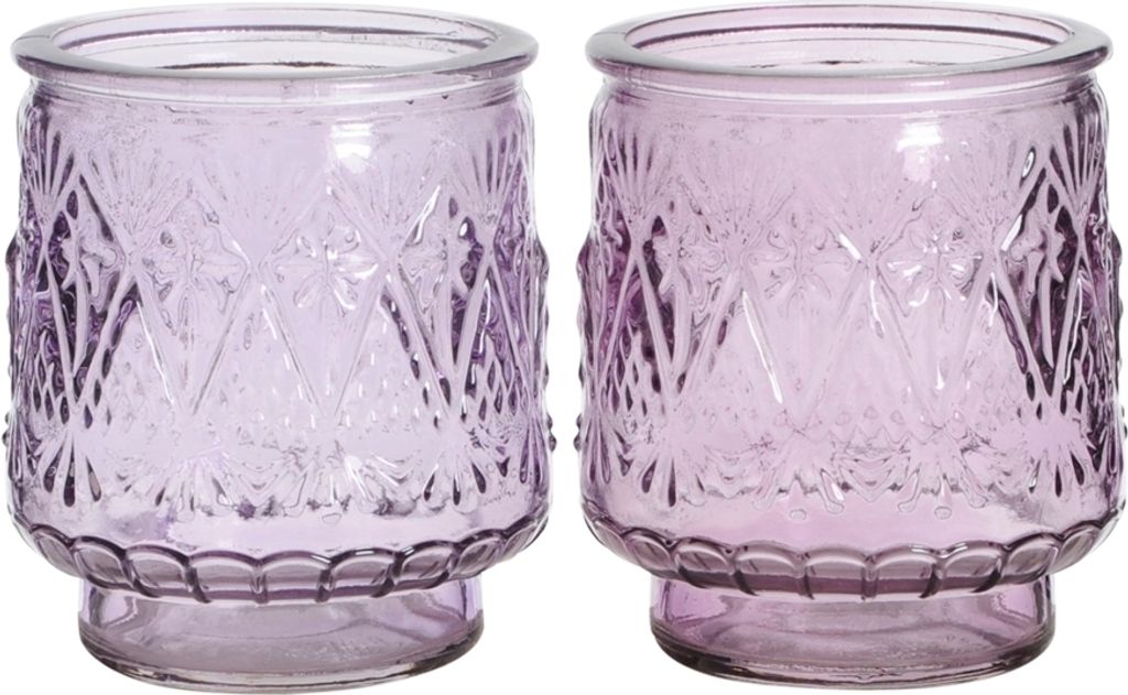 Windlicht 2Fb.sort. Glas Teelichthalter flieder/lila Produktbild 