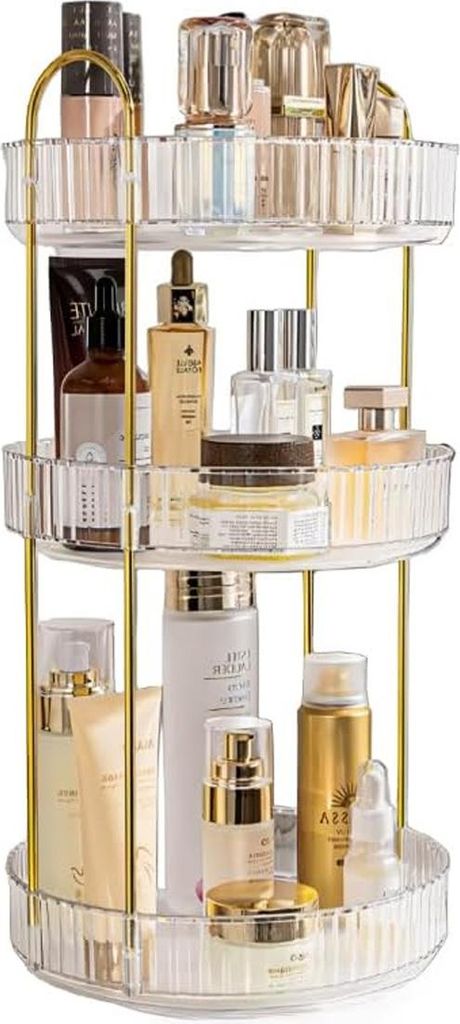 360° drehbarer Make-up-Organizer für den Schminktisch, 3-stufiger großer Make-up-Organizer für Hautpflegeprodukte, Parfüm-Organizer für die B...