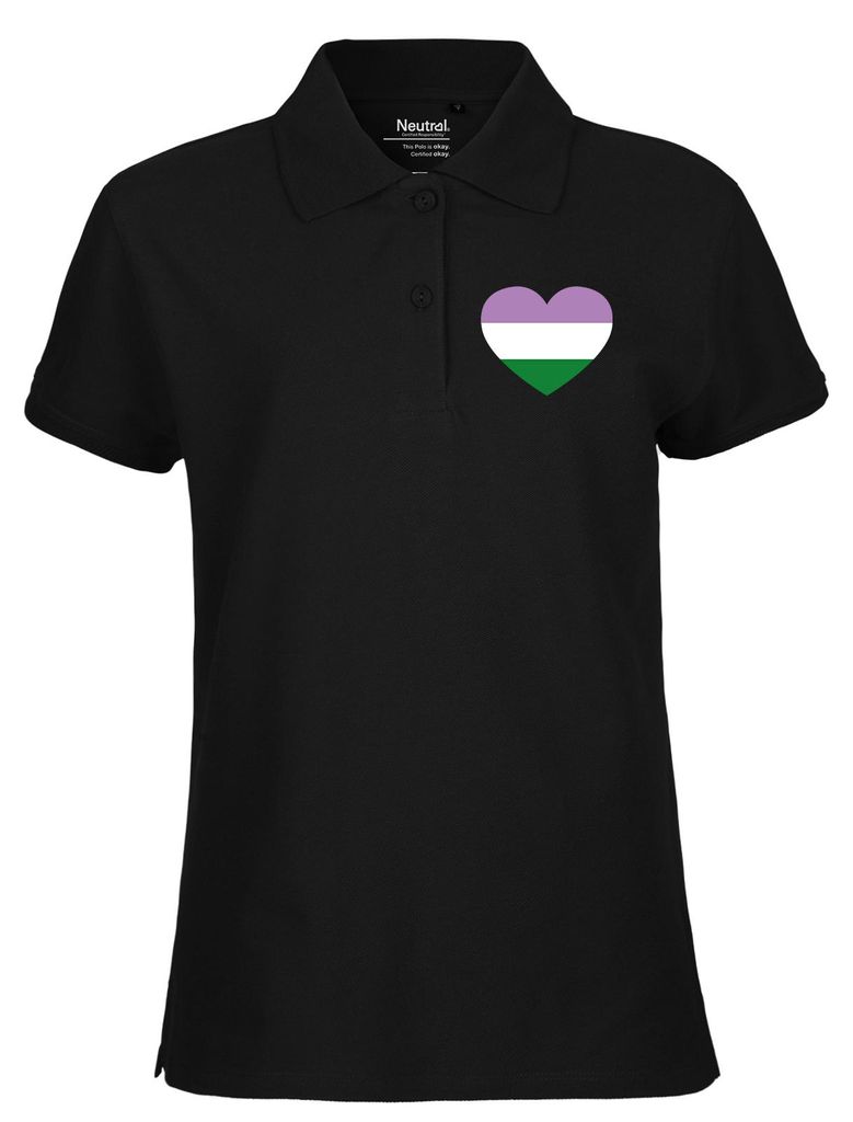 Huuraa Damen Polo Shirt Genderqueer Pride Flagge LGBTQ Herz L Black Bio Baumwolle Fairtrade Poloshirt Geschenkidee