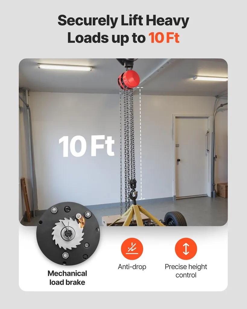 Palan à chaîne manuel 2 tonnes avec chaîne G70 de 3m - Version rouge pro - 3