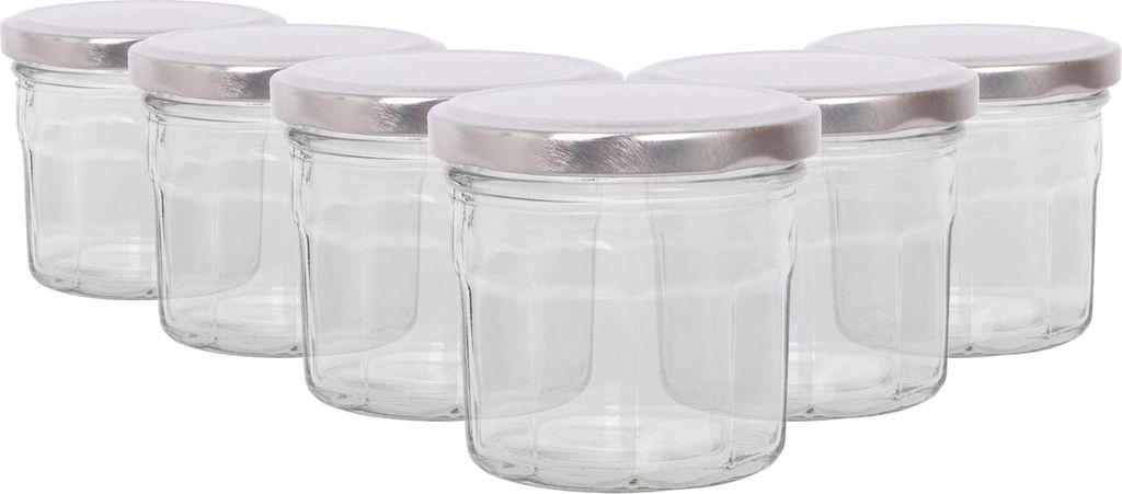 6x 150ml Marmeladengläser mit Silberne Deckel - Leer Schraubenkopf Küche Essen Honig Würzen Konservieren Einmachen Lagerung Glas-Set - Von Argon Ta