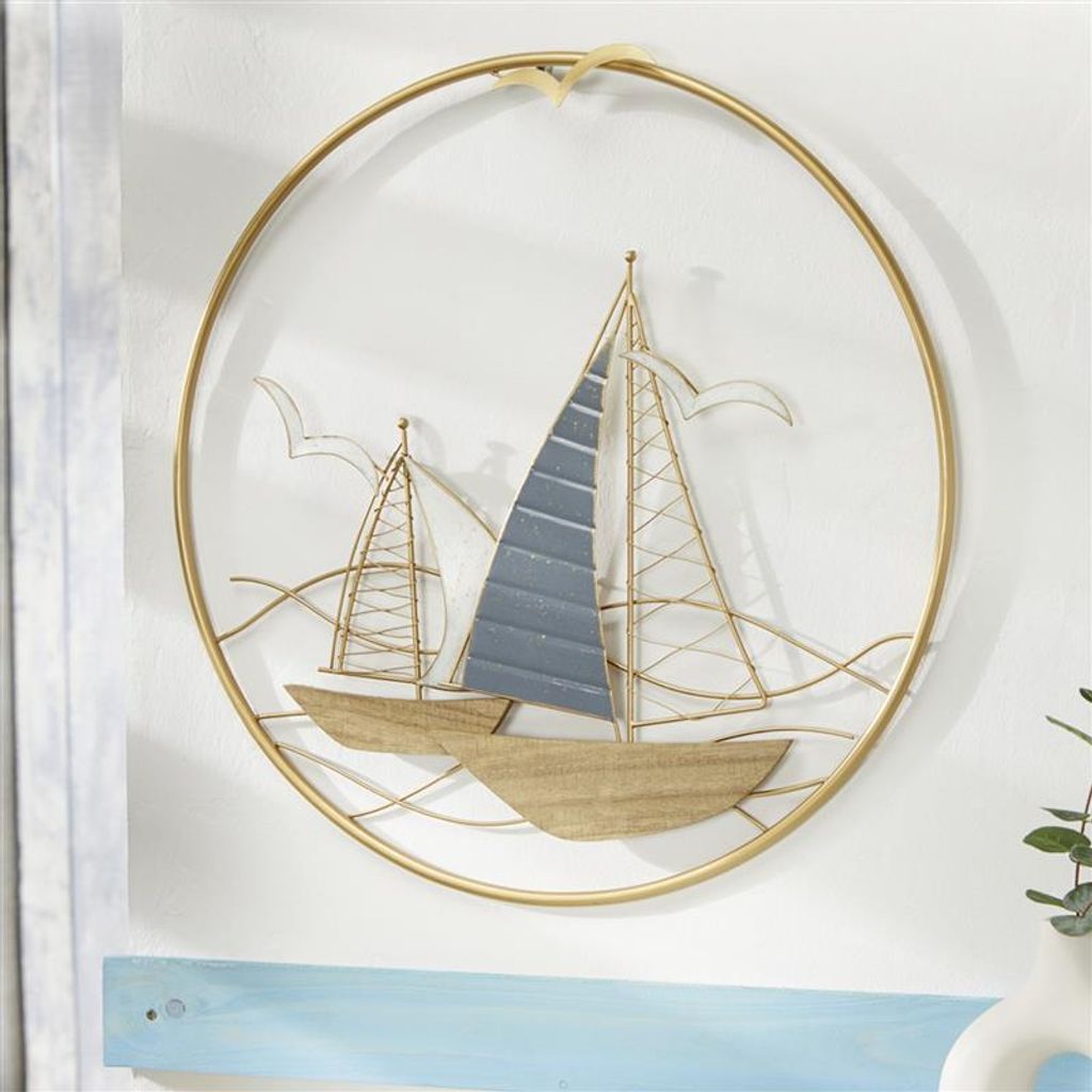 tableau mural 3D "Regatta" en métal doré, 2 voiliers dans Image du produit 