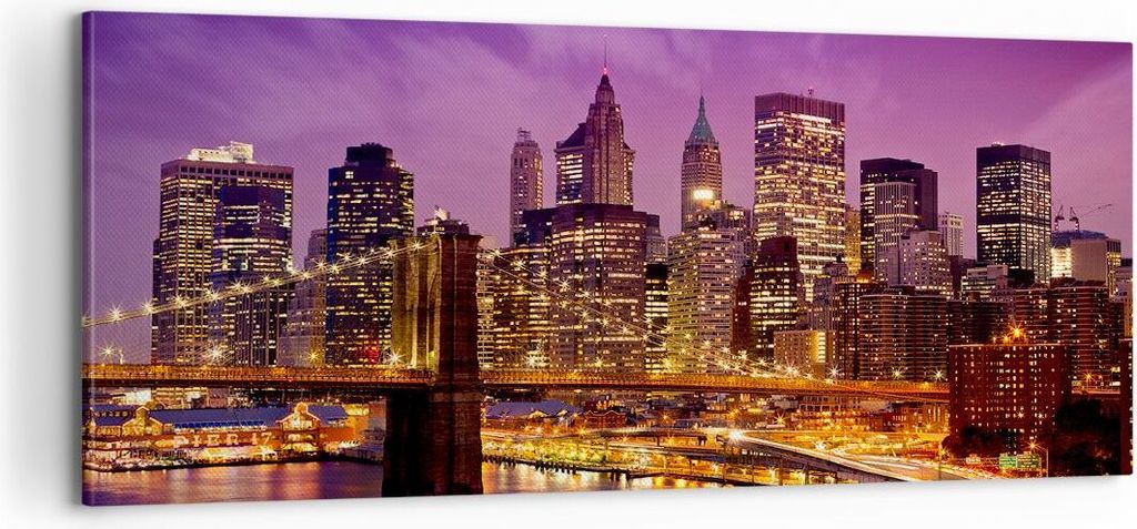 Bild auf Leinwand - Leinwandbild - New york nacht brooklyn brücke - 100x40cm - Wand Bild - Wanddeko - Leinwanddruck - Bilder - Kunstdruck - Wandde...