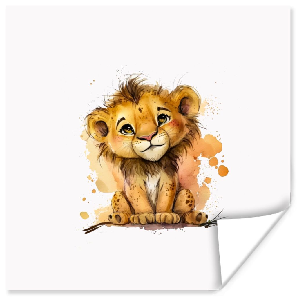 MuchoWow Poster Löwe - Aquarell - Braun - Tiere - Mädchen - Jungen 75x75 cm - Wand Dekoration