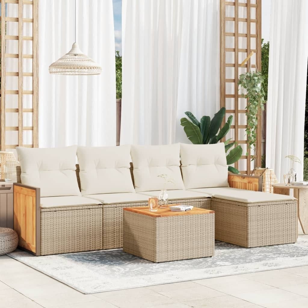 Maison Exclusive - 6-tlg. Garten-Sofagarnitur mit Kissen Beige Poly Rattan