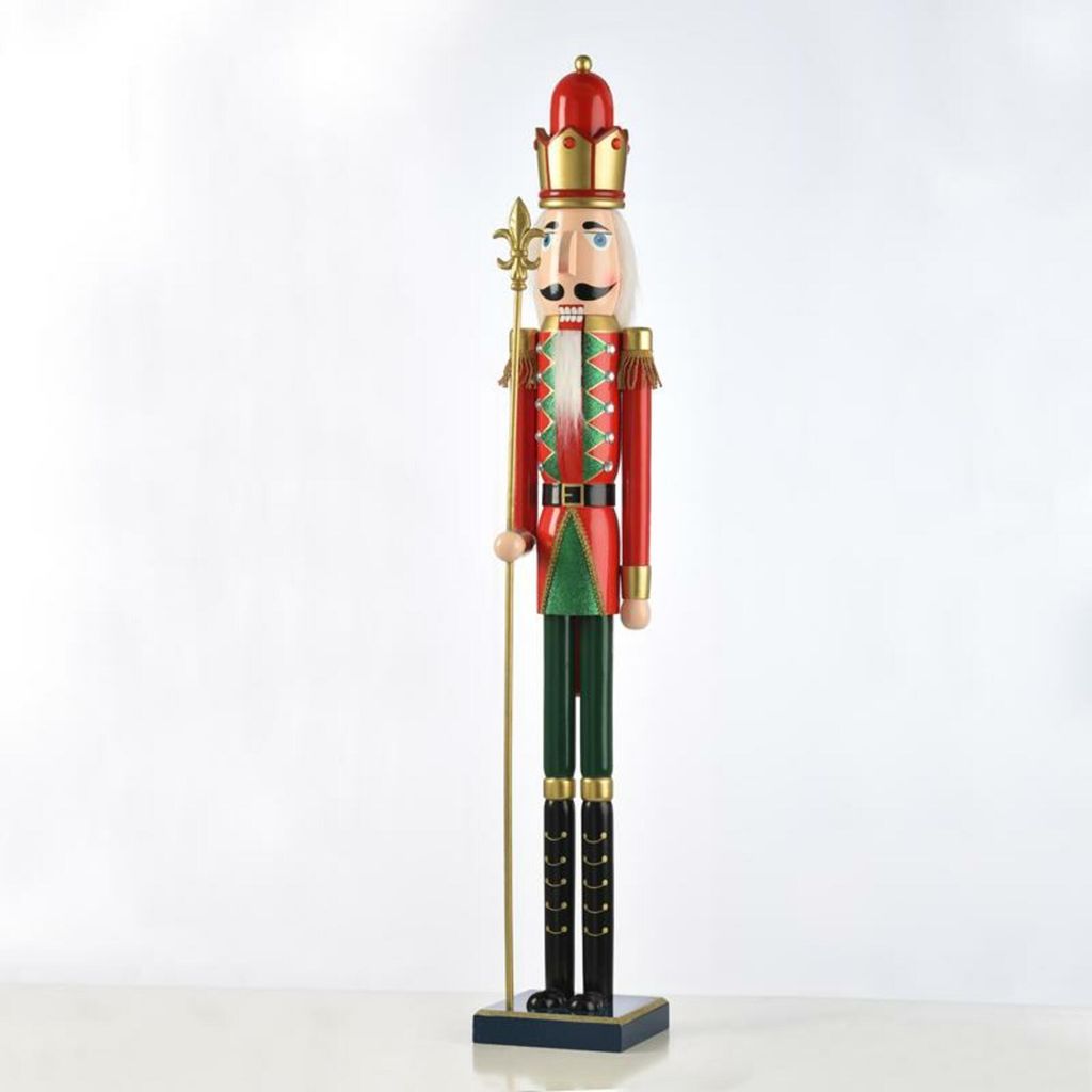 ACA Leuchtender Nussknackerkönig, grün und rot, mit Zepter, 30 cm, X023003