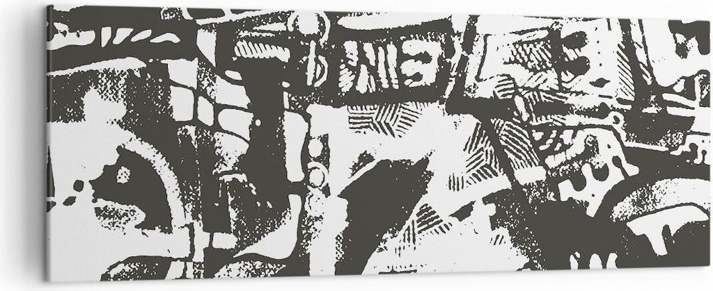 Bild auf Leinwand - Leinwandbild - Einteilig - Schwarzweiß Figuren Abstraktion - 140x50cm - Wand Bild - Wanddeko - Wandbilder - Leinwanddruck - Bi...