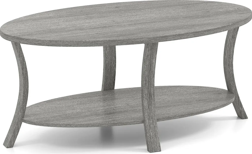 Table basse ovale grise en bois d'hévéa à 2 niveaux - L110cm