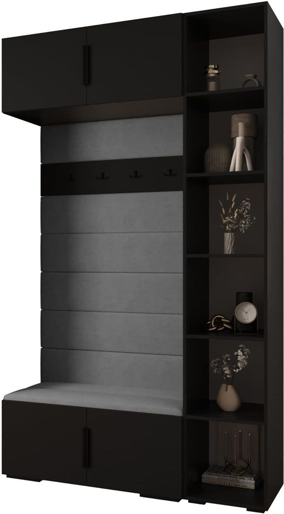 MEBLE KRYSPOL Inova 1 Möbelset Garderobe, 236,7x140x47cm - Schwarz, Manila 16, Schwarz