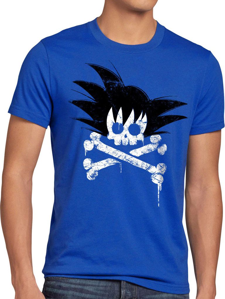 style3 Goku Skull Anime T-Shirt Herren son-goku Dragon Z Super Sayajin Totenkopf Pirat Dojo